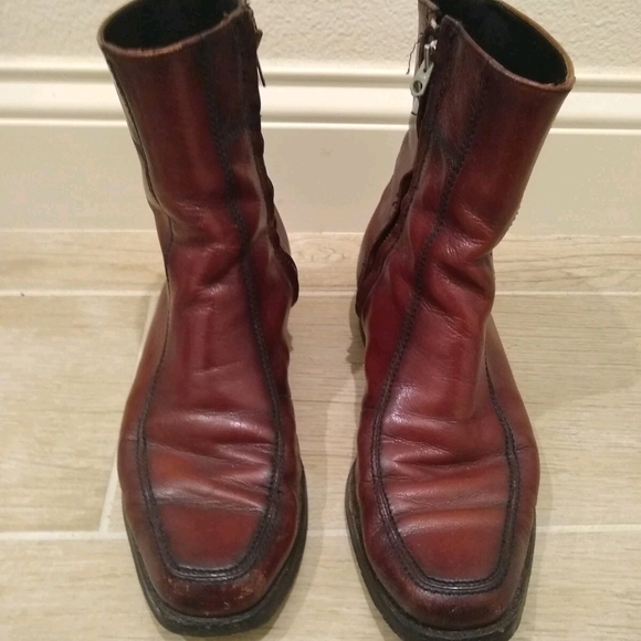 Vintage Men\'s Brown Cognac Leather Ankle Boots Side Zipper Size 8